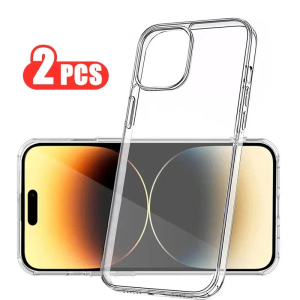 2PC Clear Phone Case for iPhone 15 14 13 12 11 Pro Max Mini Plus Soft TPU Ultra-thin Back Cover Case for iPhone X XR XS MAX