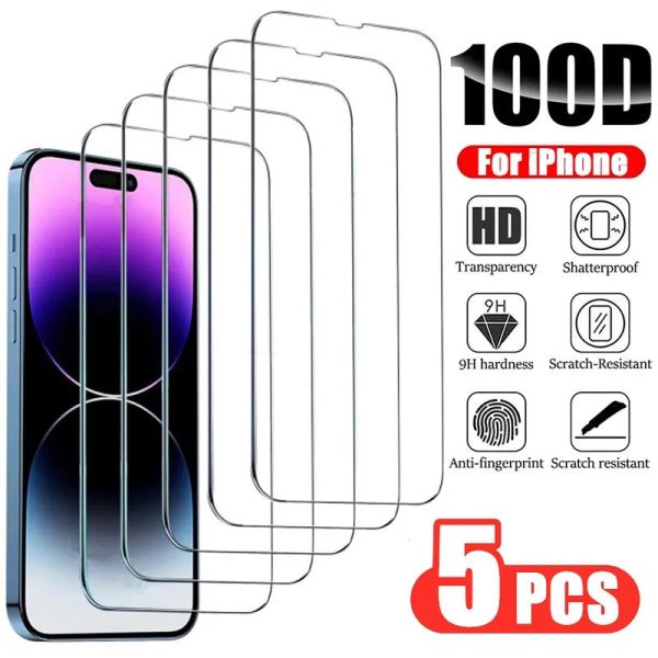 3/5PCS Glass Screen Protector Phone Case for IPhone 12 11 13 14 15 Pro Max Mini XS XR X 8 7 Plus 14Pro 13Pro IPones Front Cover