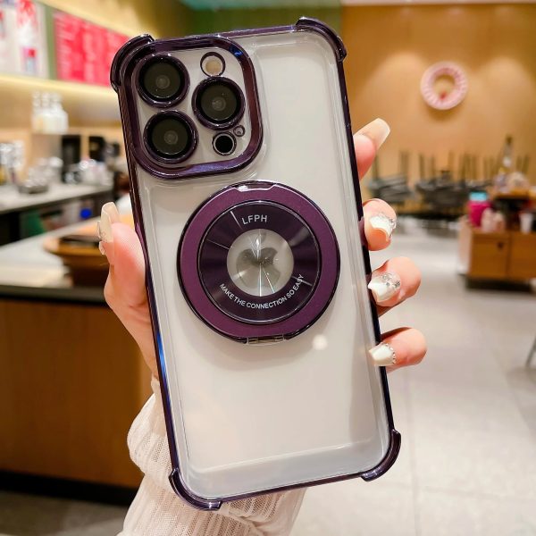 360°Rotating Stand Magnetic Transparent Phone Case For iPhone 12 13 11 14 15Pro Max Plating Lens Film Protection Anti-fall Cover - Image 12