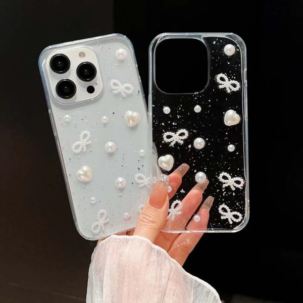 3D Epoxy Bead Butterfly Knot Case For iPhone 15 14 13 12 11 Pro Max XS XR 7 8 Plus Mini SE Clear Soft TPU Cover Skin