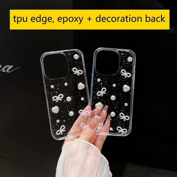 3D Epoxy Bead Butterfly Knot Case For iPhone 15 14 13 12 11 Pro Max XS XR 7 8 Plus Mini SE Clear Soft TPU Cover Skin - Image 2