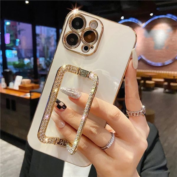 Case For iPhone 14 Pro Max 15 Pro 13 15 Pro Max 15 Pro 14 Pro Case Cover Glitter 3D Holder Gold Plating Phone Metal Holder Stand - Image 8