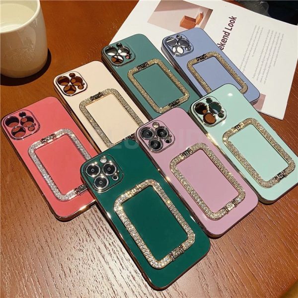 Case For iPhone 14 Pro Max 15 Pro 13 15 Pro Max 15 Pro 14 Pro Case Cover Glitter 3D Holder Gold Plating Phone Metal Holder Stand - Image 4