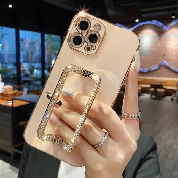 Case For iPhone 14 Pro Max 15 Pro 13 15 Pro Max 15 Pro 14 Pro Case Cover Glitter 3D Holder Gold Plating Phone Metal Holder Stand - Image 9