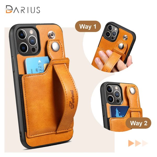 Case For iPhone 15 14 13 12 Pro Max 15Plus Mini Luxury Leather Wallet Cover With Wrist Strap Stand Feature Credit Cards Pocket