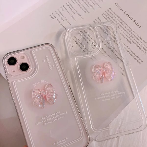 Colored Transparent Crystal Bow Phone Case For Iphone15 14 13 12 11 ProMax X XR XSMAX 78Plus Silica Gel TPU Fashion New Products - Image 3