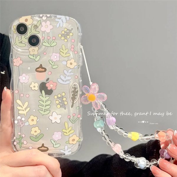 Cute 3D Flower Bracelet Wrist Chain Lanyard Clear Soft Phone Case for iphone 13 14 Pro Max 11 12 XR XS X 7 8 Plus 14 Back Cover - Image 3