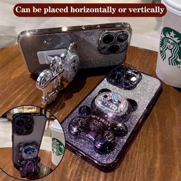 Cute Bear Colorful Flow Beads Plating Phone Holder Case For Samsung Galaxy A53 A52 A54 A24 A13 A14 A04S A34 A32 A82 A33 Cover - Image 2