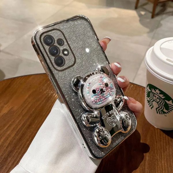 Cute Bear Colorful Flow Beads Plating Phone Holder Case For Samsung Galaxy A53 A52 A54 A24 A13 A14 A04S A34 A32 A82 A33 Cover - Image 9