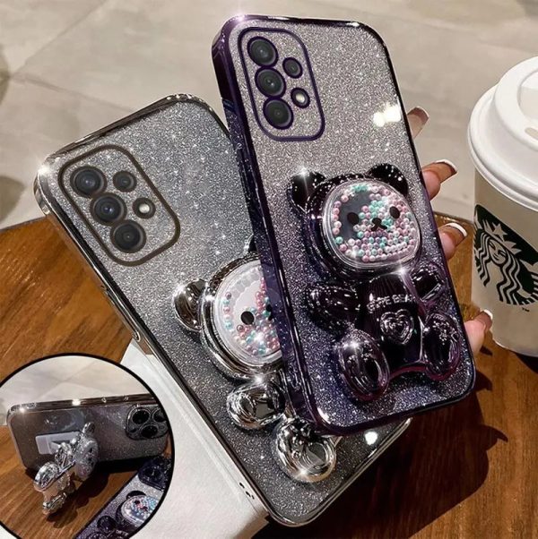 Cute Bear Colorful Flow Beads Plating Phone Holder Case For Samsung Galaxy A53 A52 A54 A24 A13 A14 A04S A34 A32 A82 A33 Cover - Image 6