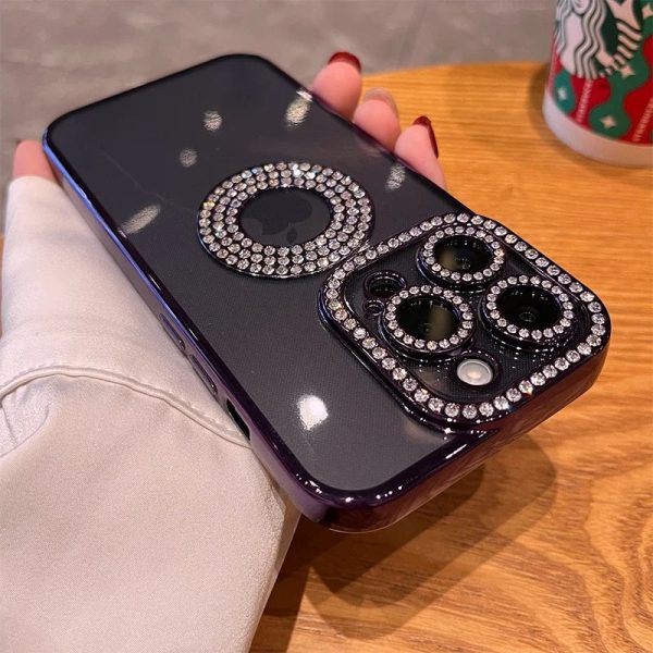 Electroplated Transparent Case For iPhone 11 12 13 14 15 Pro Max Plus Hollow Out Glitter Bumper Soft Rhinestone Cover - Image 2