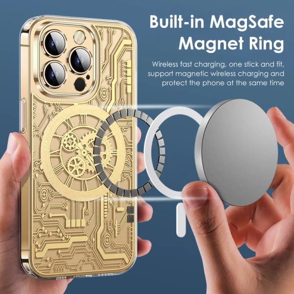 For Magsafe Magnetic Wireless Charging Phone Case For iPhone 12 13 14 15 Pro Max 15Plus Mechanical Texture TPU Transparent Cover - Image 3