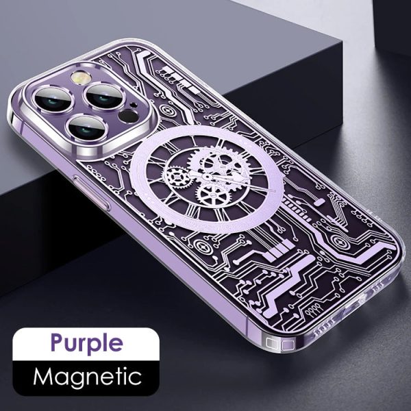 For Magsafe Magnetic Wireless Charging Phone Case For iPhone 12 13 14 15 Pro Max 15Plus Mechanical Texture TPU Transparent Cover - Image 7