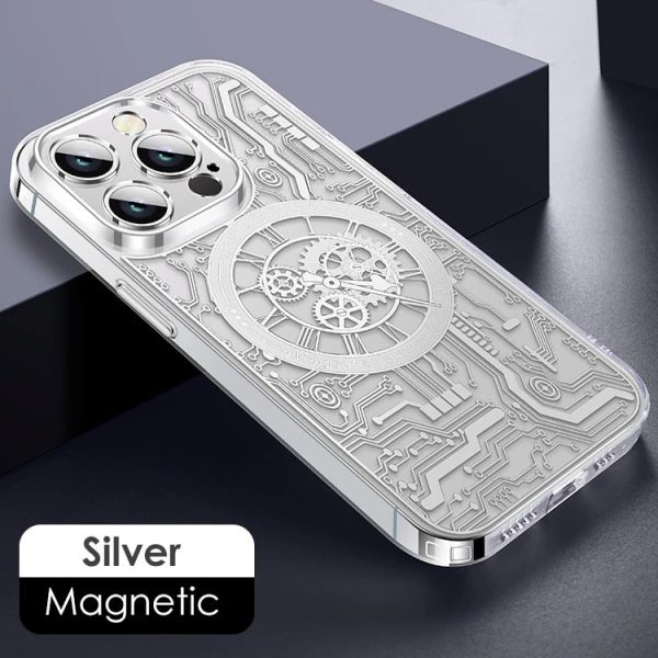 For Magsafe Magnetic Wireless Charging Phone Case For iPhone 12 13 14 15 Pro Max 15Plus Mechanical Texture TPU Transparent Cover - Image 9