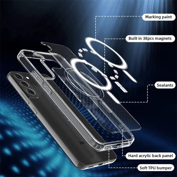 For Magsafe Shockproof Phone Case Luxury Magnetic Clear Cases For Samsung Galaxy S22 S23 Ultra Plus Fashion PC Cover Accessories - Image 4