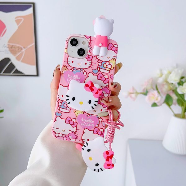 For iPhone 6 6s 7 8 X Xs Max XR 11 12 13 14 15 Pro SE Max Hello Kitty Phone Case With Holder Rope - Image 7