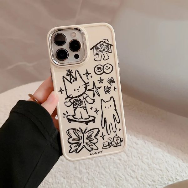 Funny Cute Cartoon Sketch Cat Soft Phone Cover Case For iPhone 15 14 13 12 11 Pro Max Plus X XS XR