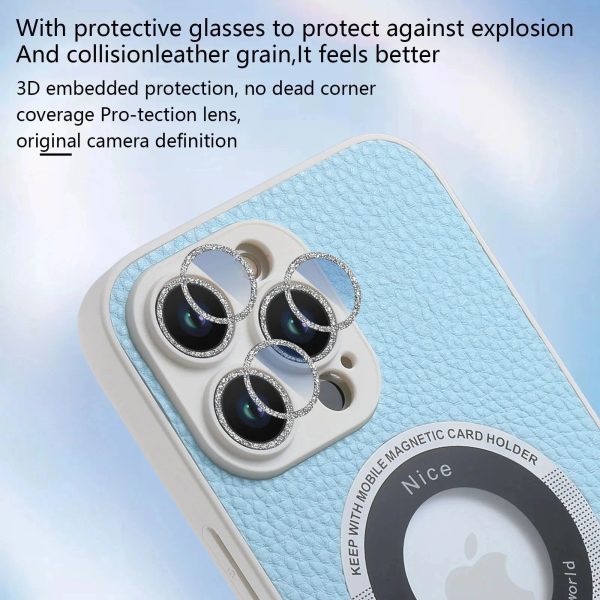 Glass Metal Flash Drilling Lens Protection PU Leather Magnetic Case For Iphone 11 13 12 14 Pro Max 14Plus 14Pro Shockproof Cover - Image 3