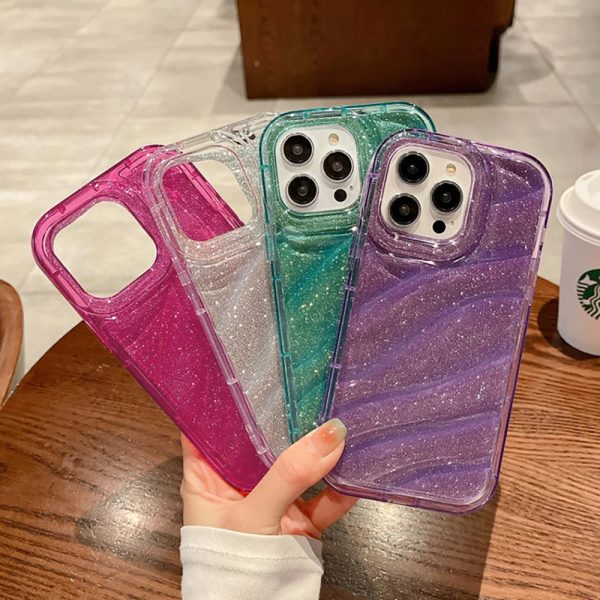 Glitter 3D Wave Case For IPhone 11 14 13 12 Pro Max XR XS Max X 7 8 Plus 6 6S SE 2020 2022 Shockproof Protection Back Funda Case