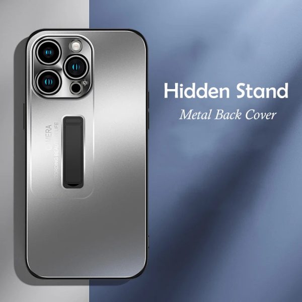 Hidden Stand Metal Phone Case For IPhone 13 14 15 Pro Max Plus Soft Frame Lens Protector Shockproof  Bracket Aluminum Back Cover