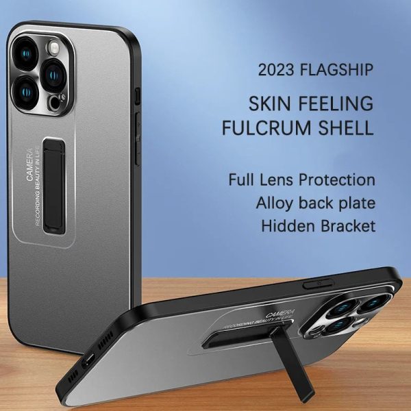 Hidden Stand Metal Phone Case For IPhone 13 14 15 Pro Max Plus Soft Frame Lens Protector Shockproof  Bracket Aluminum Back Cover - Image 5