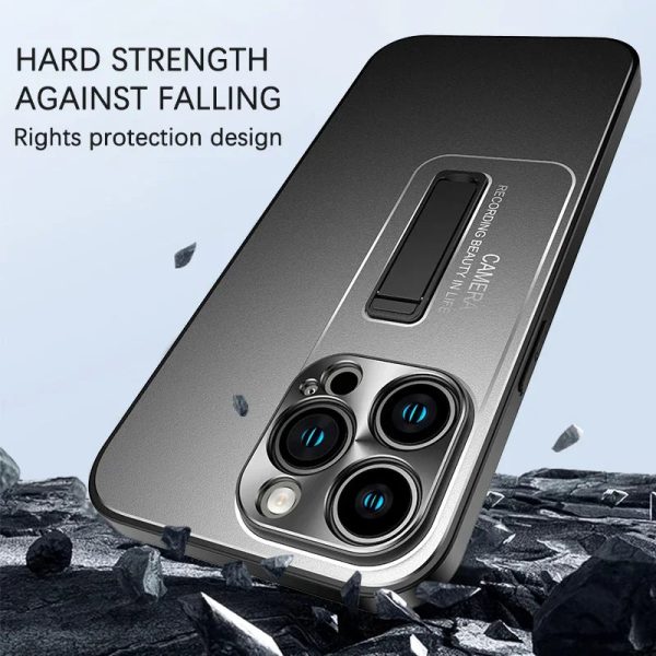 Hidden Stand Metal Phone Case For IPhone 13 14 15 Pro Max Plus Soft Frame Lens Protector Shockproof  Bracket Aluminum Back Cover - Image 4