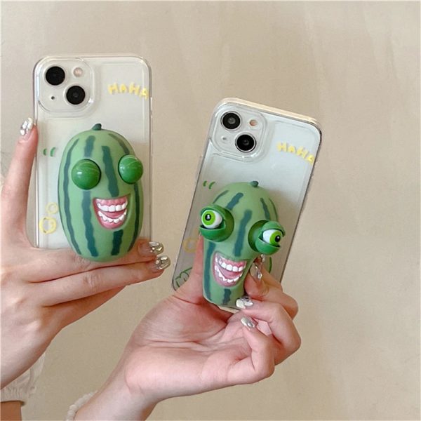 Korea cartoon 3D decompression watermelon eyes children's toy silicon case for iPhone 15Pro Max 11 12 13 14 Xs Xr 7 8 cute cover