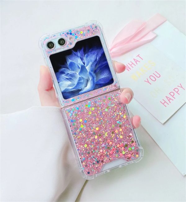 Korean Luxury Glitter Bling Pink Sequin Shockproof Case for Samsung Galaxy Z Flip 5 Z Flip5 Zflip5 Back Cover Funda - Image 2