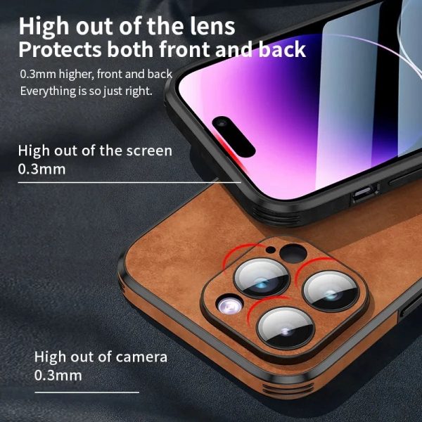 Luxury Business Leather Phone Case For iPhone 14 13 12 Pro Max 14Plus Silicone Bumper Lens Film Protect Shockproof Cover Funda - Image 3