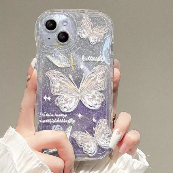 Luxury Butterfly Glitter Clear Soft Case For iPhone 15 14 13 12 11 Pro Max XR XS X 7 8 Plus Hang Chain Lanyard Silicone Cover - Image 7