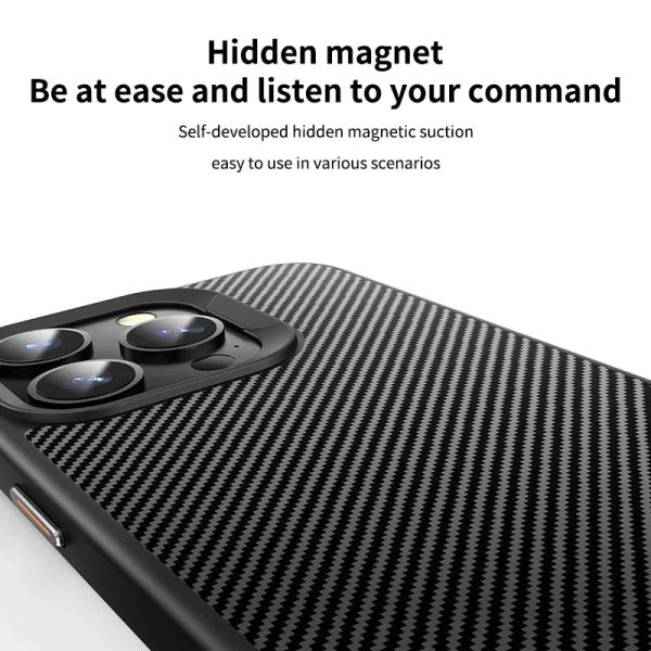 Luxury Carbon Fiber Texture Magsafe Magnetic Phone Case for IPhone 12 13 14 15 Pro Max 15Plus with Lens Film Protection Cover - Image 6