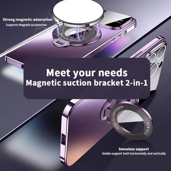 Luxury Magnetic Magsafe Stand Phone Case For iPhone 12 13 14 15 Pro Max 15Plus Holder AG Frosted Lens Protection PC Hard Cover - Image 4