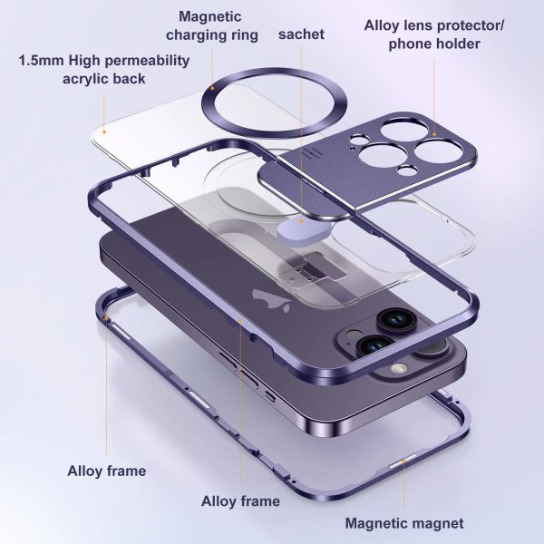 Luxury Magsafe Magnetic Metal Stand Phone Case For iPhone 13 14 15Pro Max Metal Lens Holder Shell Aromatherapy Transparent Cover