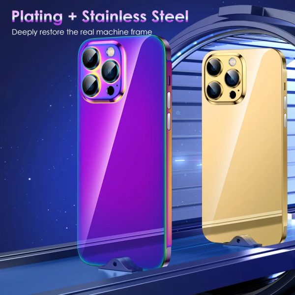 Luxury Stainless Steel Metal Phone Cases For Iphone 14 13 Pro Max 14Plus Optical Plating Shell Lens Protection Shockproof Cover - Image 5