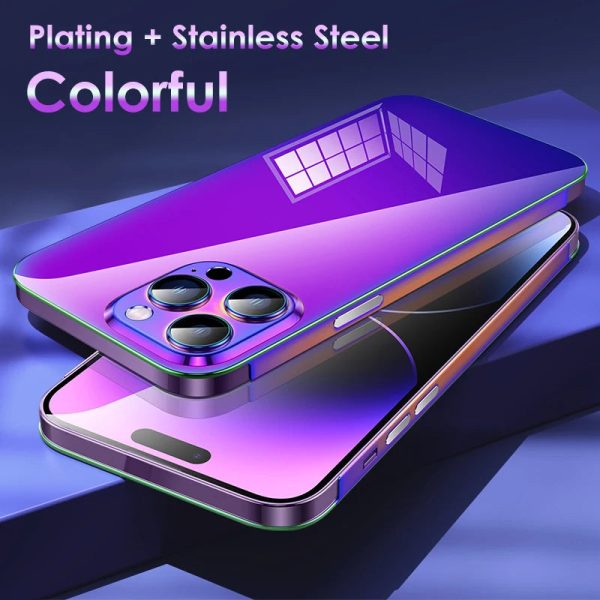 Luxury Stainless Steel Metal Phone Cases For Iphone 14 13 Pro Max 14Plus Optical Plating Shell Lens Protection Shockproof Cover - Image 2