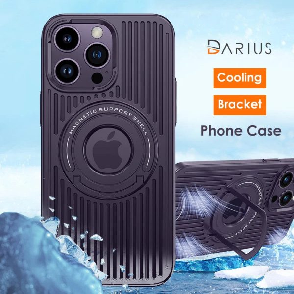 Magnetic Hidden Stand Cooling Phone Case For iphone 12 13 14 15 Pro Max With Ring Holder Shell For Samsung S23 Plus Ultra Cover