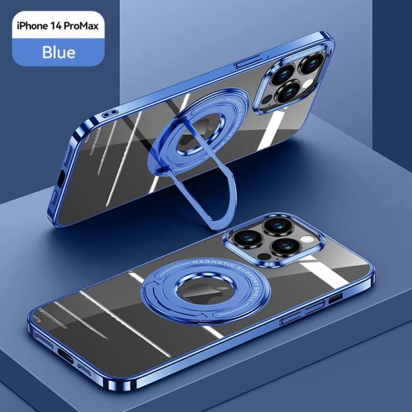 Magnetic Plating Hidden Stand Phone Case For iPhone 14 13 12 Pro Max Samsung S23 Plus Ultra Electroplating HD Transparent Cover - Image 9