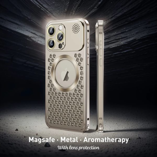 Magsafe Magnetic Metal Heat Dissipation Phone Case For iPhone 12 13 14 15 Pro Max 15Plus Aromatherapy Removable Lens Film Cover