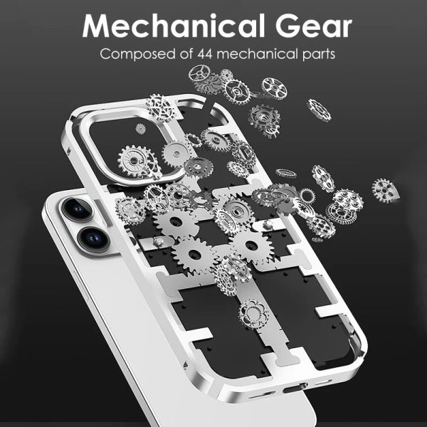 Mechanical Gear Phone Case For iphone 12 13 14 Pro Max Luxury Alloy Metal Frame Frosted Shockproof Cover For IPHON 14Pro 13Pro - Image 3