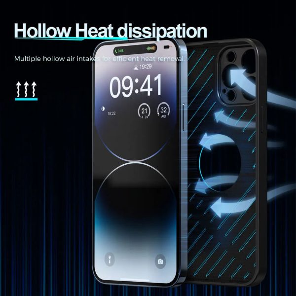 Metal Cooling Phone Case For iPhone 14 13 12 Pro Max 14Plus Lens Protection TPU Frame Hollow for Magsafe Wireless Charging Cover - Image 2