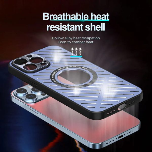 Metal Cooling Phone Case For iPhone 14 13 12 Pro Max 14Plus Lens Protection TPU Frame Hollow for Magsafe Wireless Charging Cover - Image 3