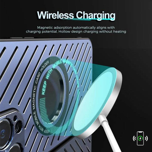 Metal Cooling Phone Case For iPhone 14 13 12 Pro Max 14Plus Lens Protection TPU Frame Hollow for Magsafe Wireless Charging Cover - Image 4