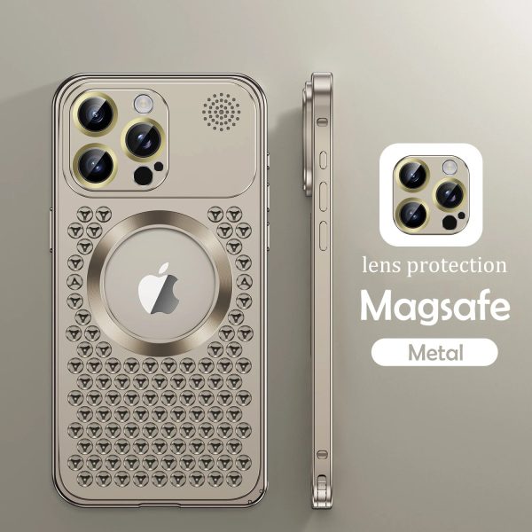 Metal Heat Dissipation Magsafe Magnetic Phone Case For iPhone 15 13 12 14 Pro Max 14Plus Lens Film Aromatherapy Removable Cover