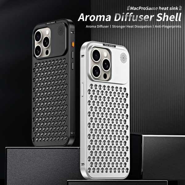 Metal Hollow Cooling Phone Case For iPhone 14 12 13 15 Pro Max 15Plus Aluminum Heat Dissipation Aroma Diffuser Detachable Cover