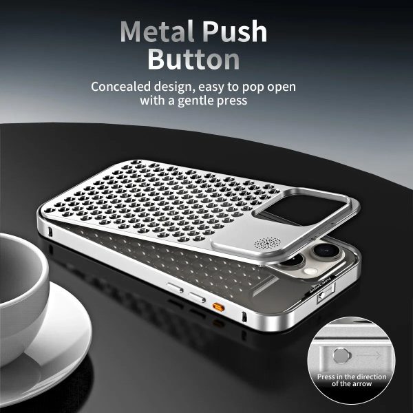 Metal Hollow Cooling Phone Case For iPhone 14 12 13 15 Pro Max 15Plus Aluminum Heat Dissipation Aroma Diffuser Detachable Cover - Image 6