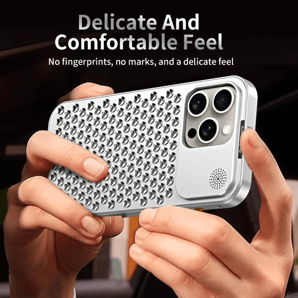 Metal Hollow Cooling Phone Case For iPhone 14 12 13 15 Pro Max 15Plus Aluminum Heat Dissipation Aroma Diffuser Detachable Cover - Image 5