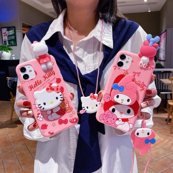 My Melody Hello Kitty For iPhone 6 6s 7 8 X Xs Max XR 11 12 13 14 15 Pro SE Max Case TPU Soft Phone Case With Holder Strap Rope - Image 4