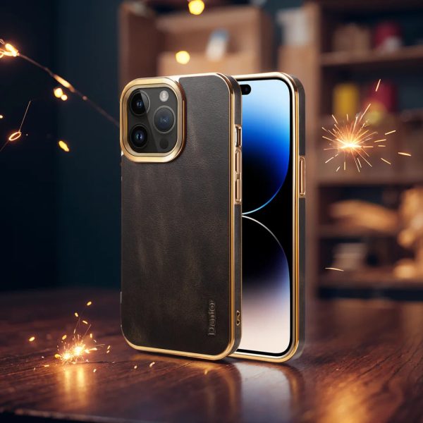 Electroplated Frame Genuine Leather Phone Case For IPhone 11 12 13 14 Pro Max - Image 11