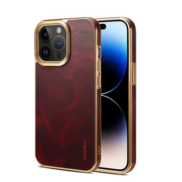 Electroplated Frame Genuine Leather Phone Case For IPhone 11 12 13 14 Pro Max - Image 3