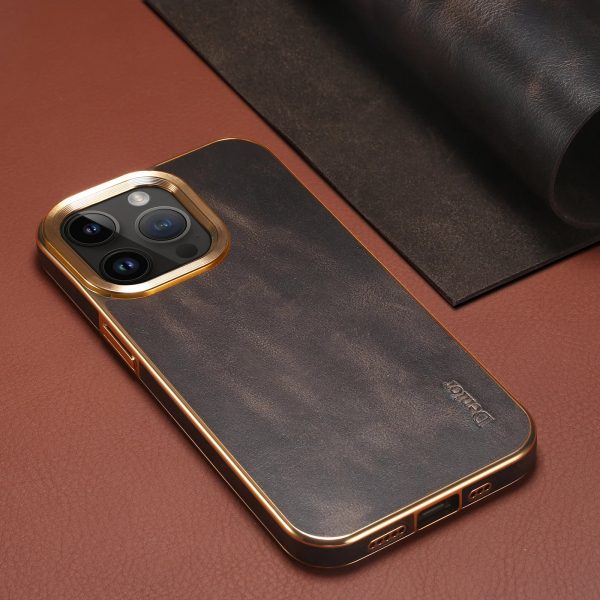 Electroplated Frame Genuine Leather Phone Case For IPhone 11 12 13 14 Pro Max - Image 6